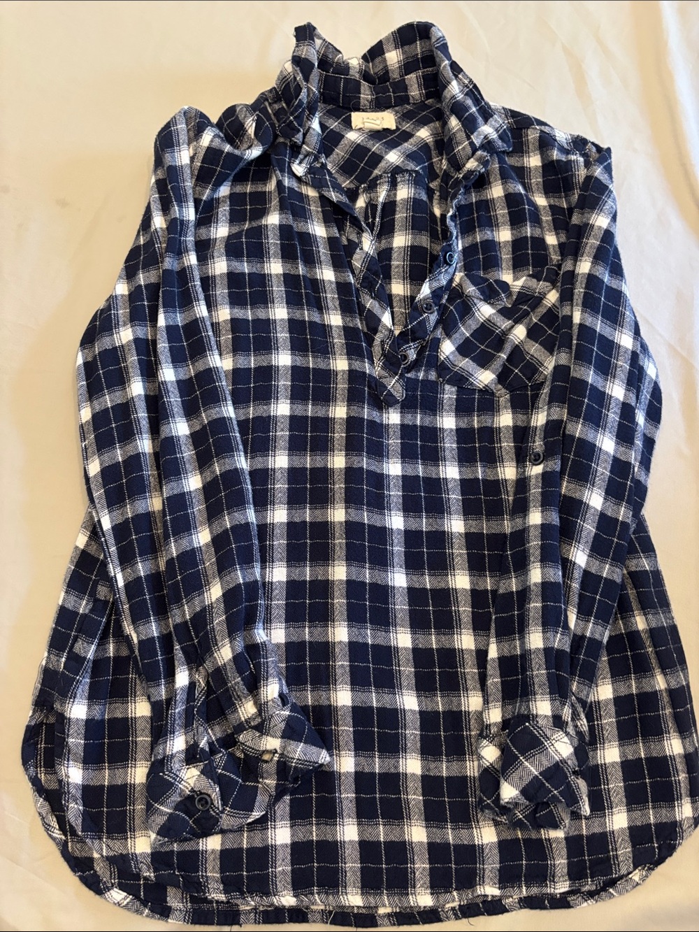 ID:23 Navy and White Plaid Half Button-Down Shirt